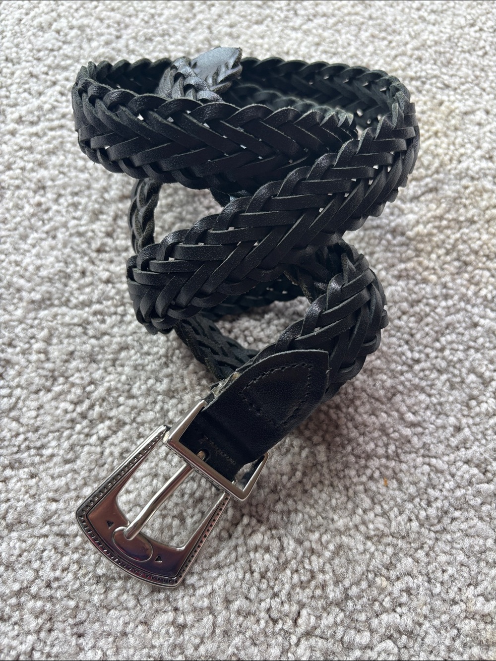 Black Braided Leather Men's Belt - Classic Woven Style